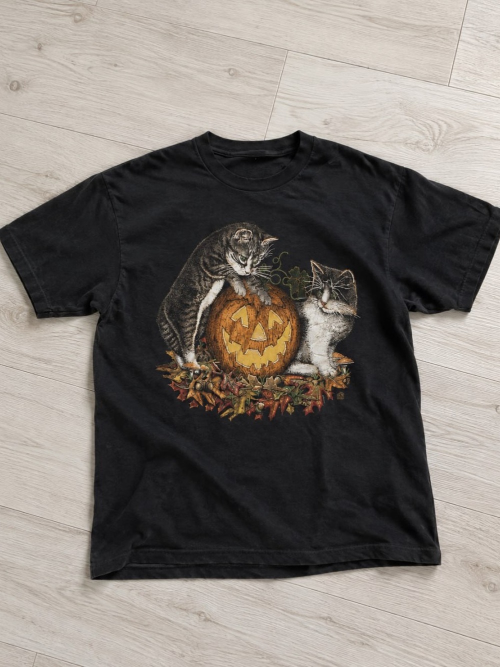 Halloween Tee with Cats & Jack Gildan Black Tee Graphic